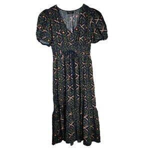 Dress Forum Size Small Puff Sleeve Ruffle Green Dress Midi Geometric